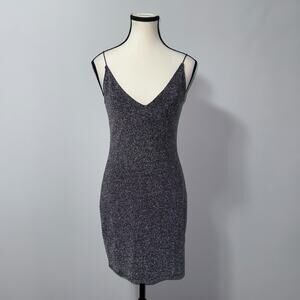 H&M divided Black & Silver bodycon v neck dress women’s size 8